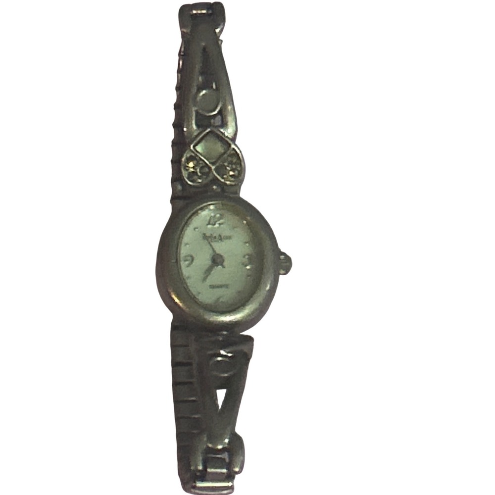 Express LA Quartz Watch Silver Tone Oval Face Crystal Accents Expansion Band